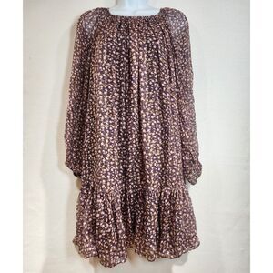 Ulla Johnson Silk Metallic Floral Pleated Mini Dress Adena Size 6 Boho Luxe